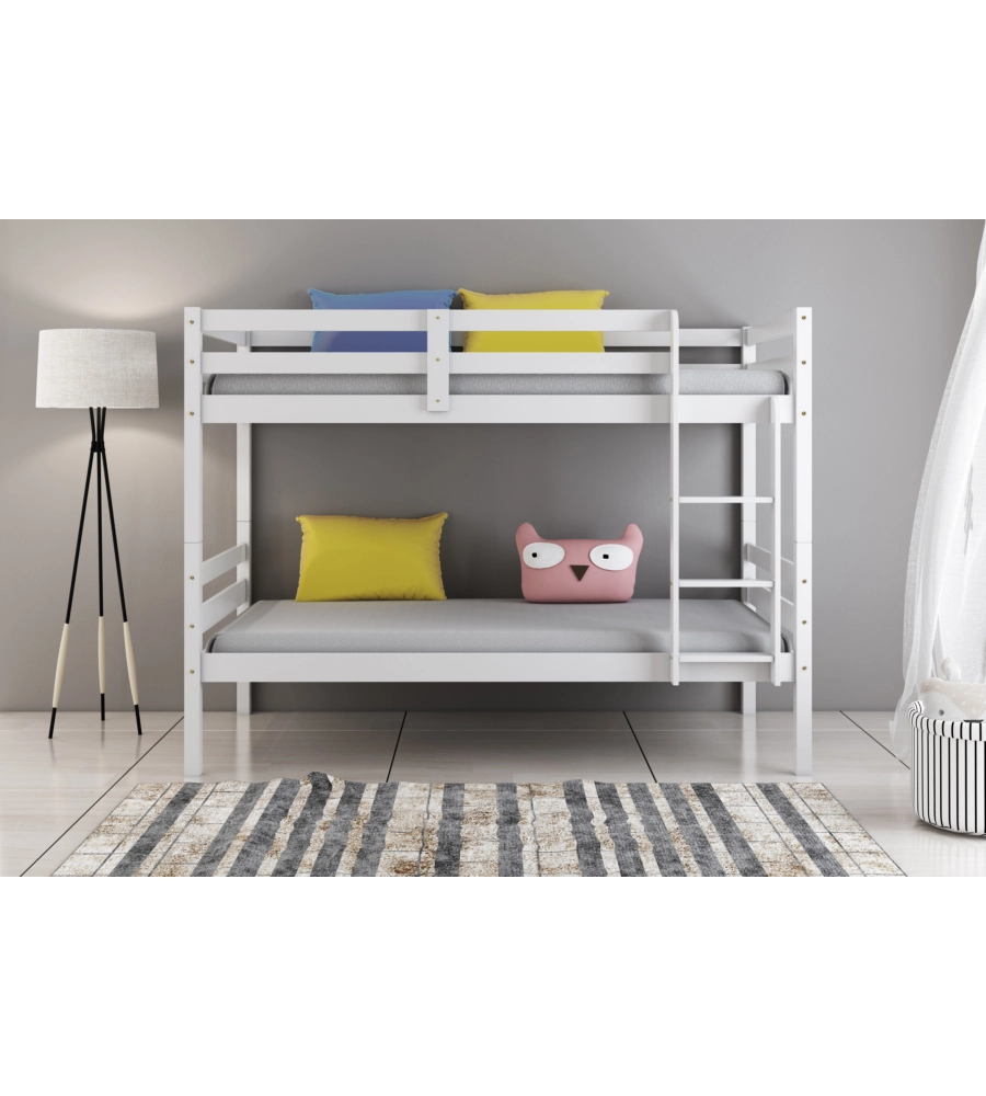 LETTO A CASTELLO "LIONE" IN PINO MASSELLO BIANCO LACCATO 90X190X150 CM